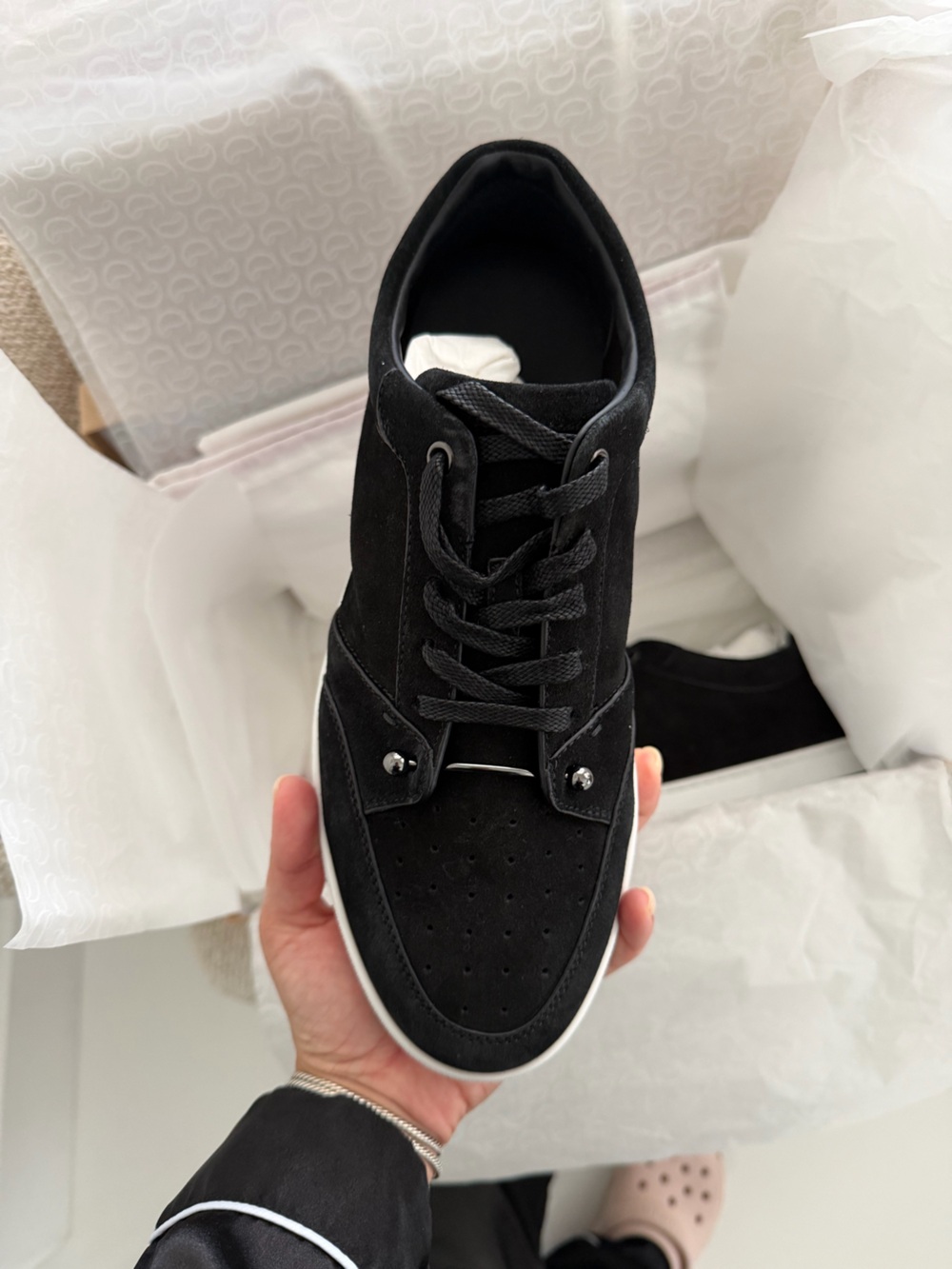 Christian Louboutin Black Suede Low-Top Sneaker with White Sole
